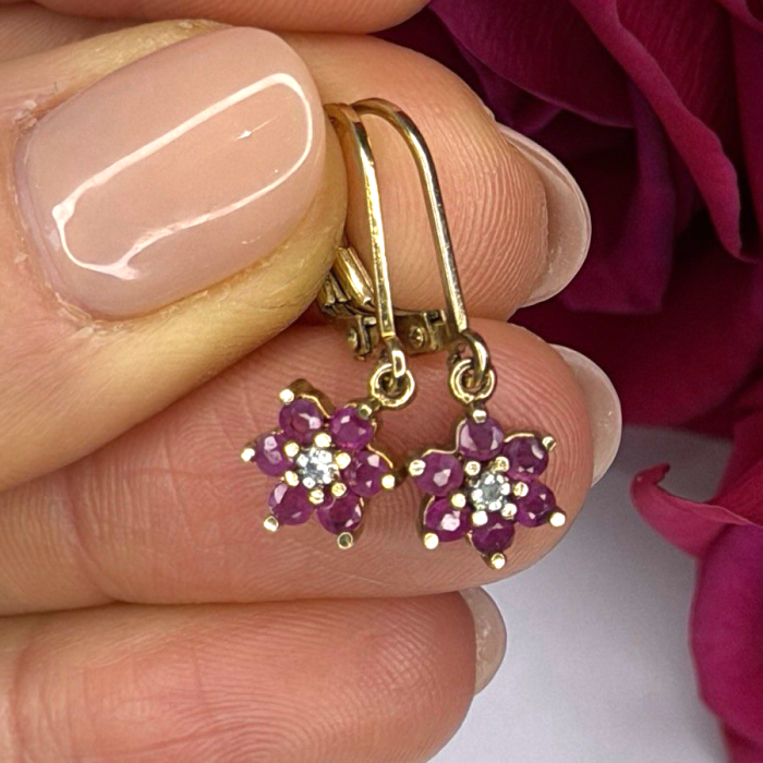 Flower 925 Sterling Silver Gold Plated Pink & White Topaz Earrings