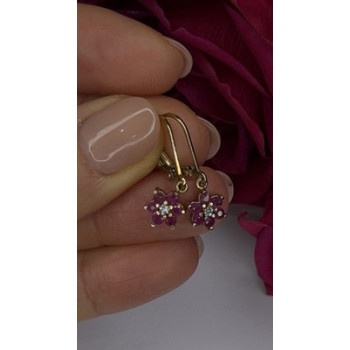 Flower 925 Sterling Silver Gold Plated Pink & White Topaz Earrings