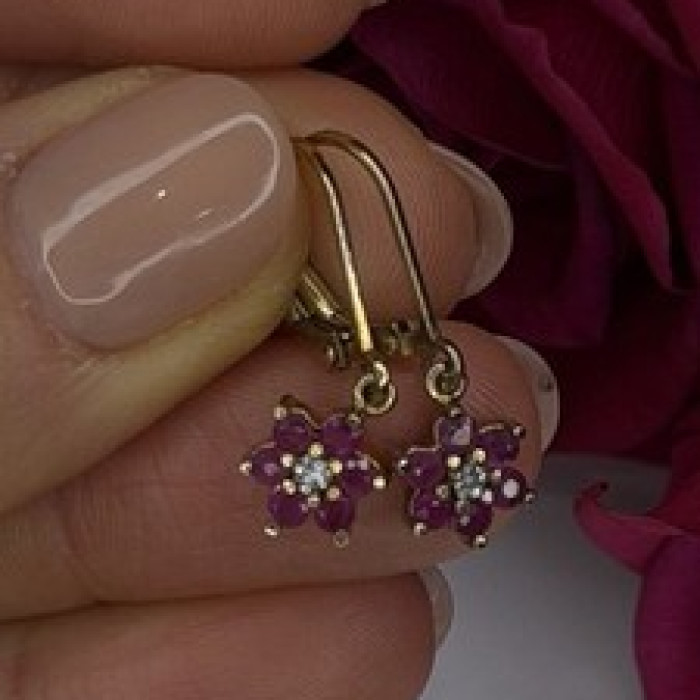 Flower 925 Sterling Silver Gold Plated Pink & White Topaz Earrings