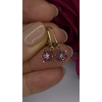 Flower 925 Sterling Silver Gold Plated Pink & White Topaz Earrings