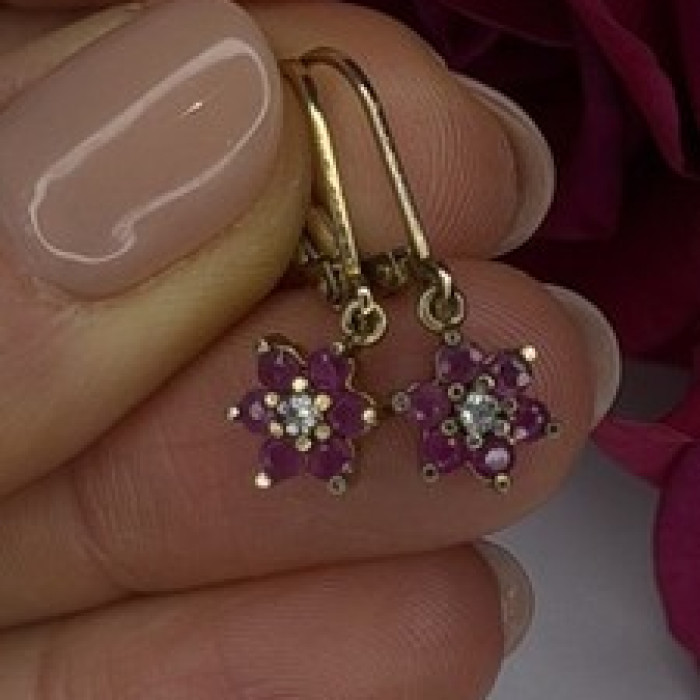 Flower 925 Sterling Silver Gold Plated Pink & White Topaz Earrings