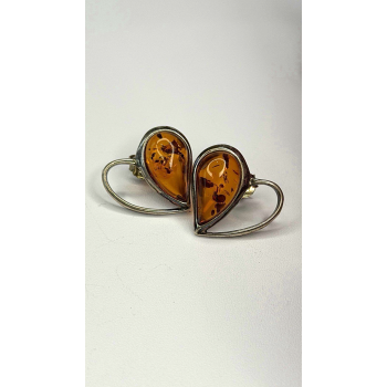 Heart 925 Sterling Silver Amber Earrings