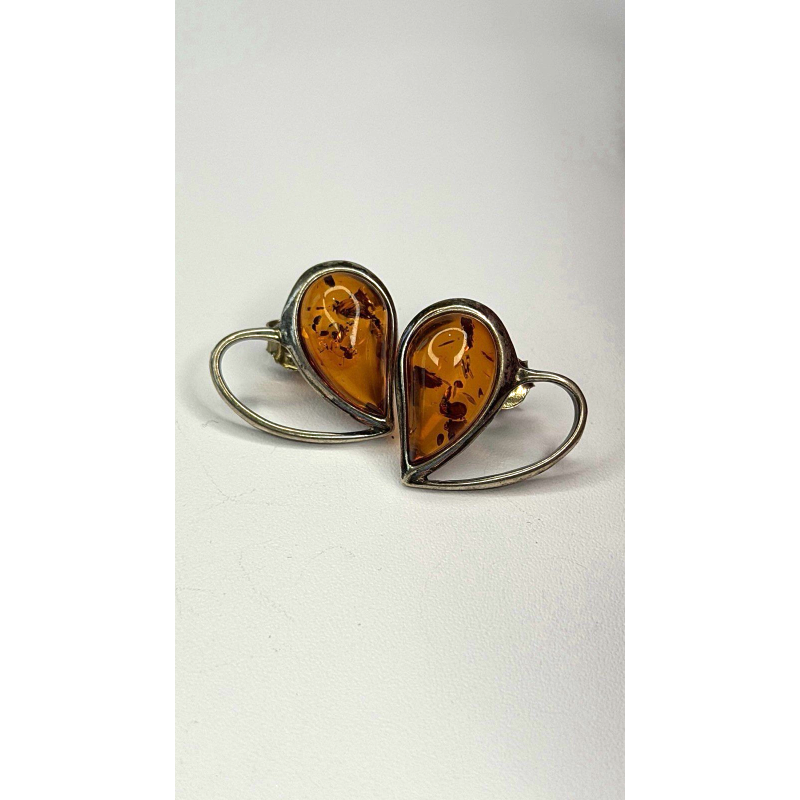 Heart 925 Sterling Silver Amber Earrings