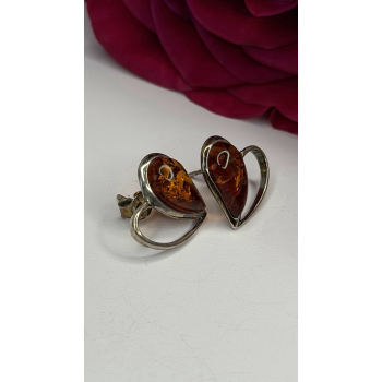 Heart 925 Sterling Silver Amber Earrings