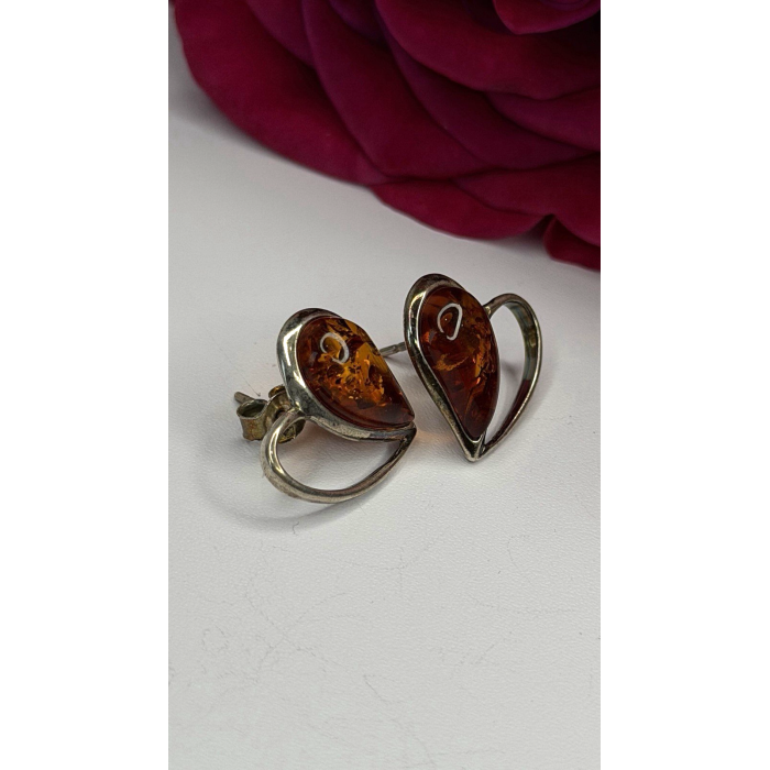 Heart 925 Sterling Silver Amber Earrings