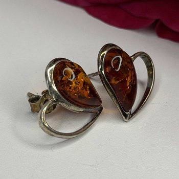 Heart 925 Sterling Silver Amber Earrings