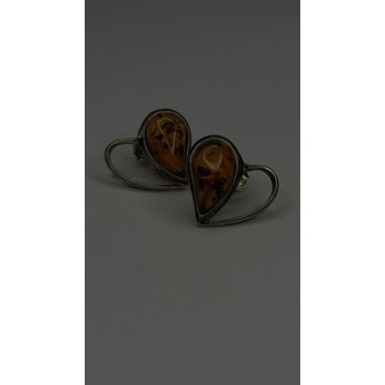 Heart 925 Sterling Silver Amber Earrings
