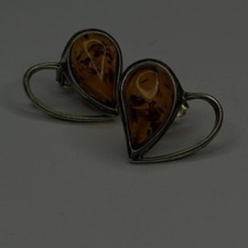Heart 925 Sterling Silver Amber Earrings