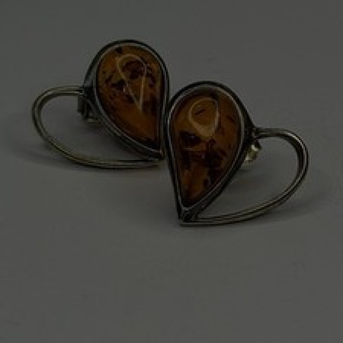 Heart 925 Sterling Silver Amber Earrings