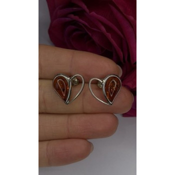 Heart 925 Sterling Silver Amber Earrings