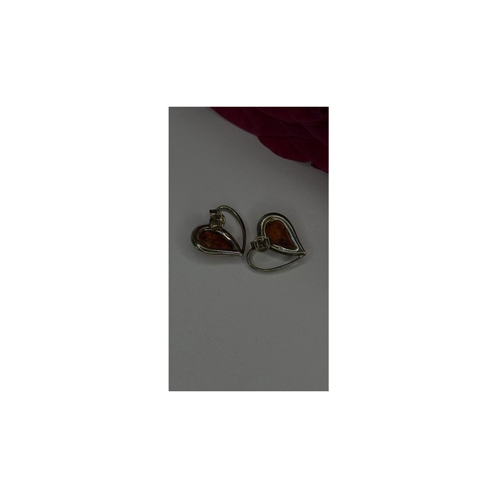 Heart 925 Sterling Silver Amber Earrings