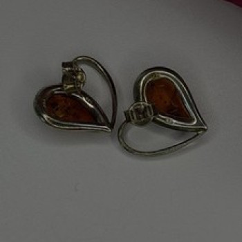 Heart 925 Sterling Silver Amber Earrings