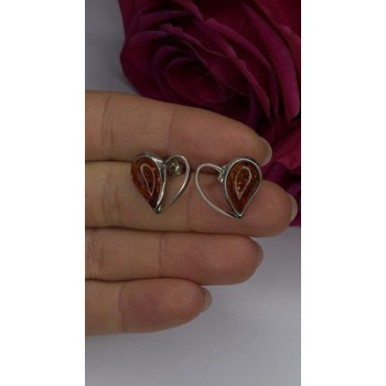 Heart 925 Sterling Silver Amber Earrings