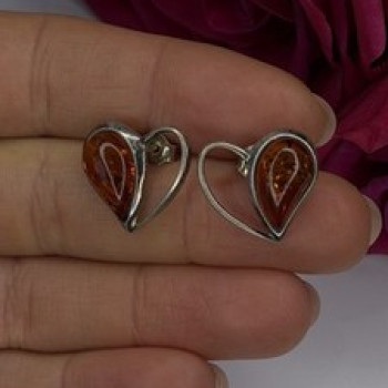 Heart 925 Sterling Silver Amber Earrings