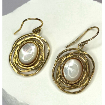 Israel 925 Sterling Silver Gold Plated Moonstone Earrings