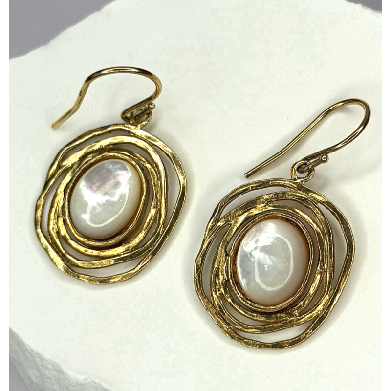 Israel 925 Sterling Silver Gold Plated Moonstone Earrings