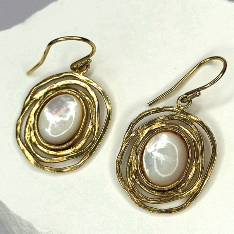 Israel 925 Sterling Silver Gold Plated Moonstone Earrings