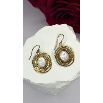 Israel 925 Sterling Silver Gold Plated Moonstone Earrings