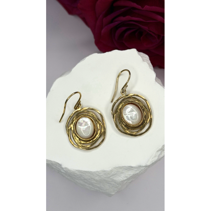 Israel 925 Sterling Silver Gold Plated Moonstone Earrings