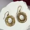 Israel 925 Sterling Silver Gold Plated Moonstone Earrings