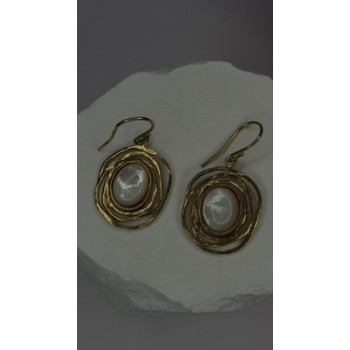 Israel 925 Sterling Silver Gold Plated Moonstone Earrings