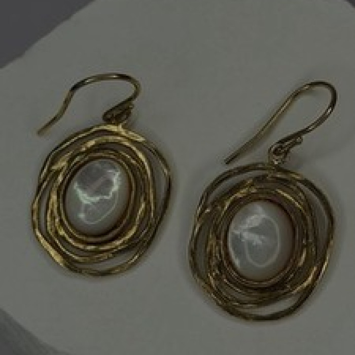 Israel 925 Sterling Silver Gold Plated Moonstone Earrings
