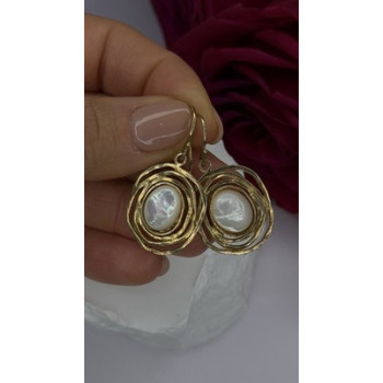 Israel 925 Sterling Silver Gold Plated Moonstone Earrings