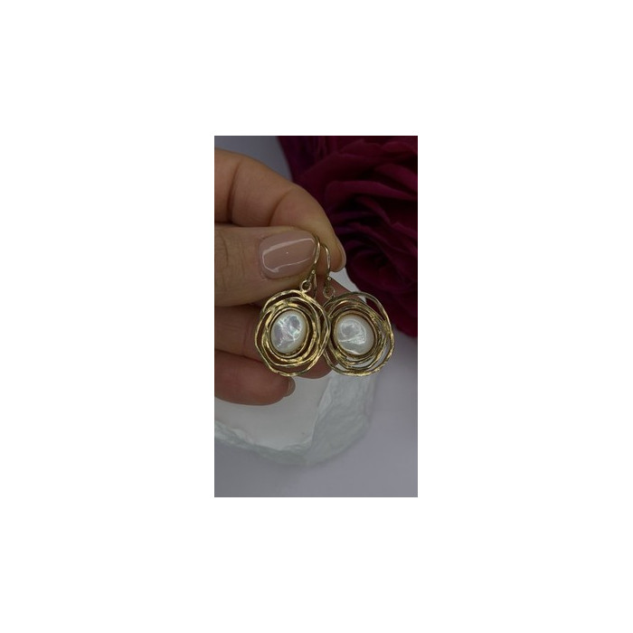 Israel 925 Sterling Silver Gold Plated Moonstone Earrings