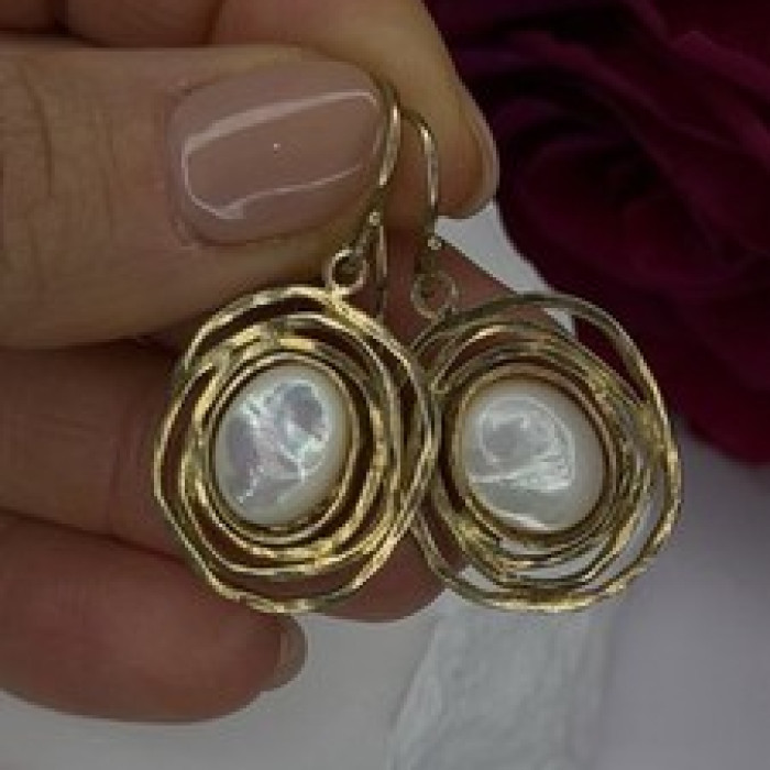Israel 925 Sterling Silver Gold Plated Moonstone Earrings