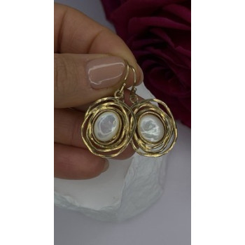 Israel 925 Sterling Silver Gold Plated Moonstone Earrings