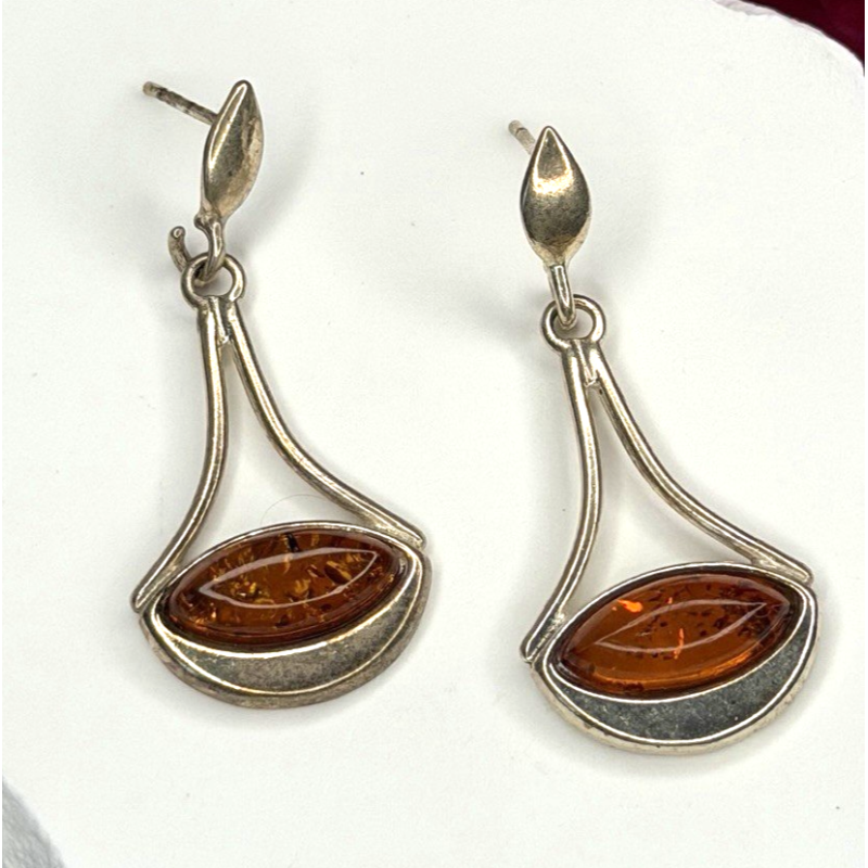 925 Sterling Silver Amber Drop Earrings