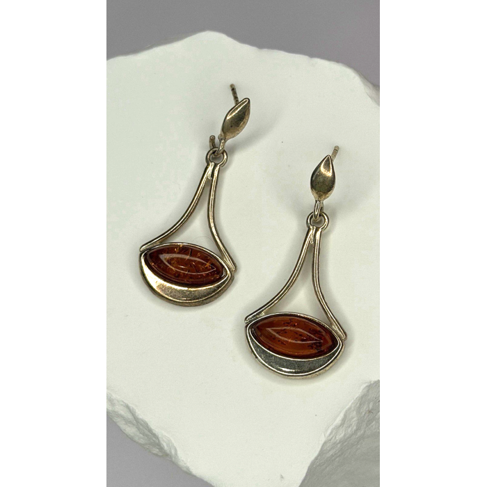925 Sterling Silver Amber Drop Earrings