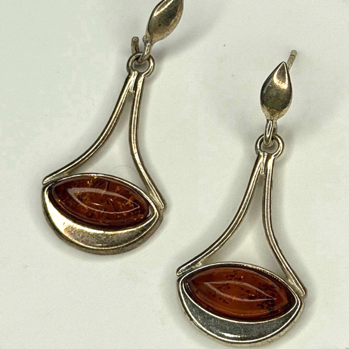 925 Sterling Silver Amber Drop Earrings