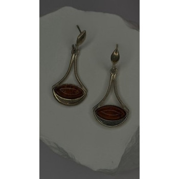 925 Sterling Silver Amber Drop Earrings