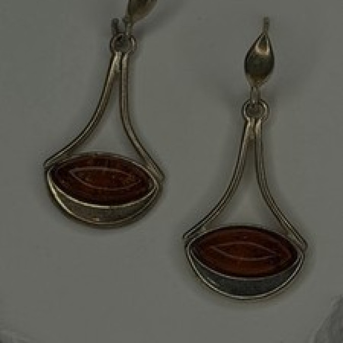 925 Sterling Silver Amber Drop Earrings