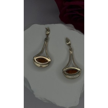 925 Sterling Silver Amber Drop Earrings