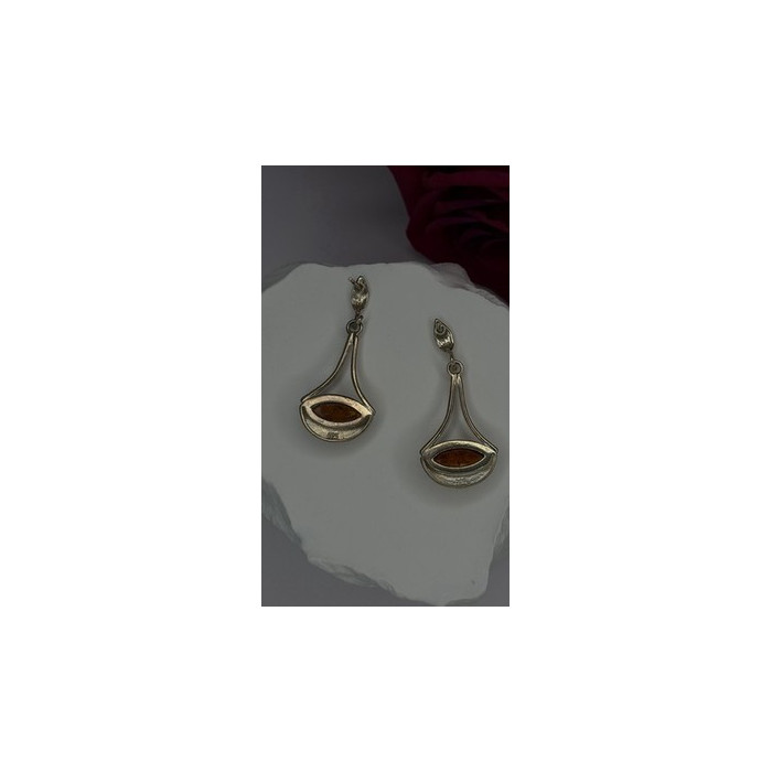 925 Sterling Silver Amber Drop Earrings