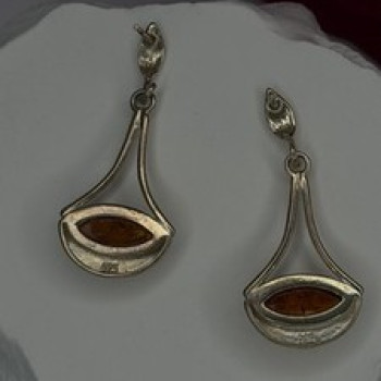 925 Sterling Silver Amber Drop Earrings