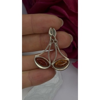 925 Sterling Silver Amber Drop Earrings
