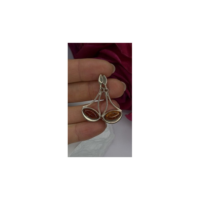 925 Sterling Silver Amber Drop Earrings