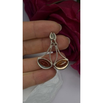 925 Sterling Silver Amber Drop Earrings