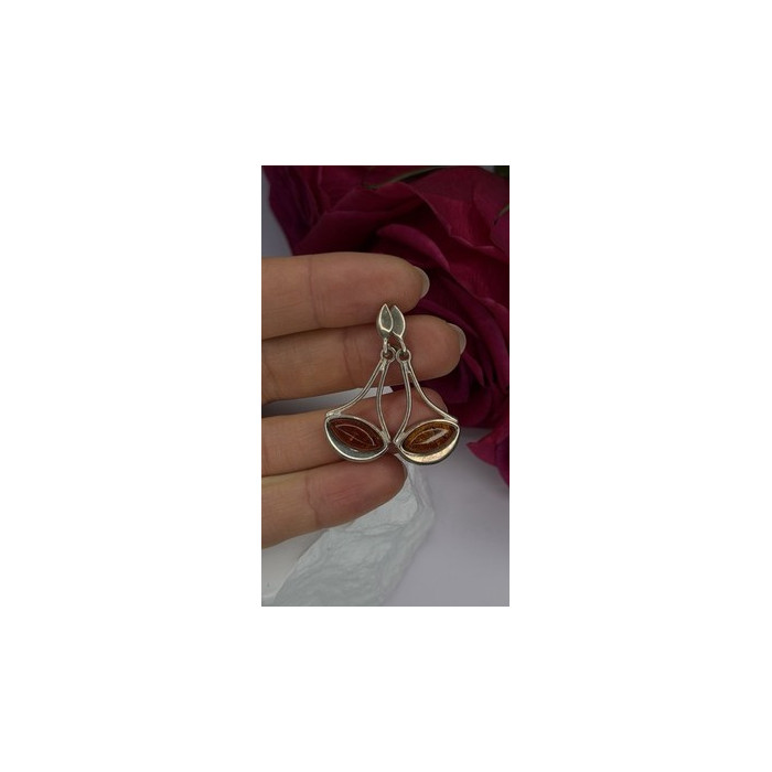 925 Sterling Silver Amber Drop Earrings