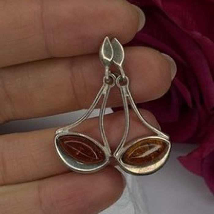 925 Sterling Silver Amber Drop Earrings