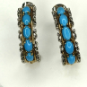 925 Sterling Silver Gold Plated Part Blue Turquoise Earrings
