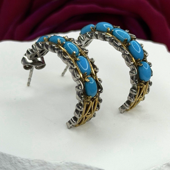 925 Sterling Silver Gold Plated Part Blue Turquoise Earrings