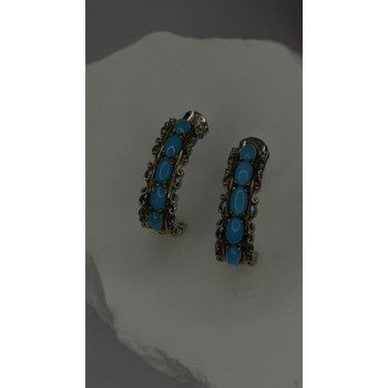 925 Sterling Silver Gold Plated Part Blue Turquoise Earrings