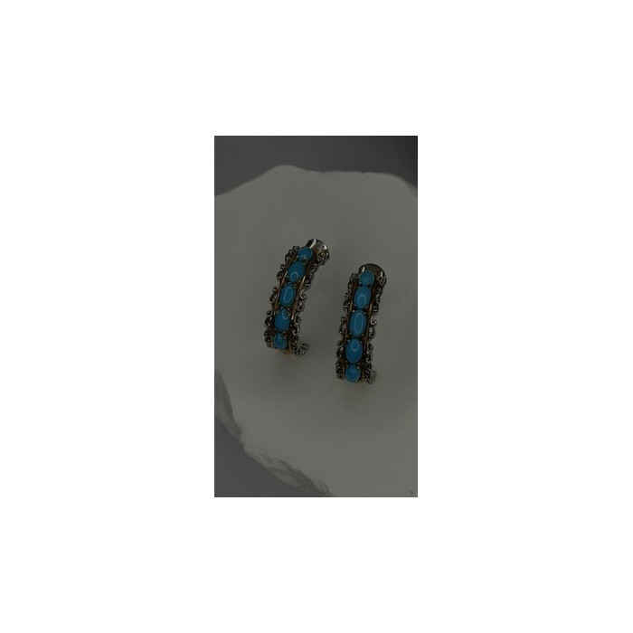 925 Sterling Silver Gold Plated Part Blue Turquoise Earrings