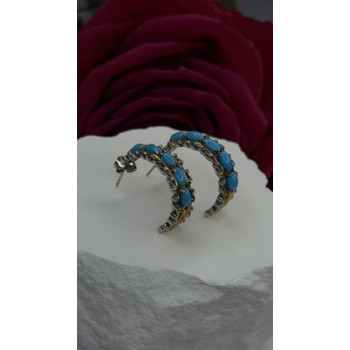 925 Sterling Silver Gold Plated Part Blue Turquoise Earrings