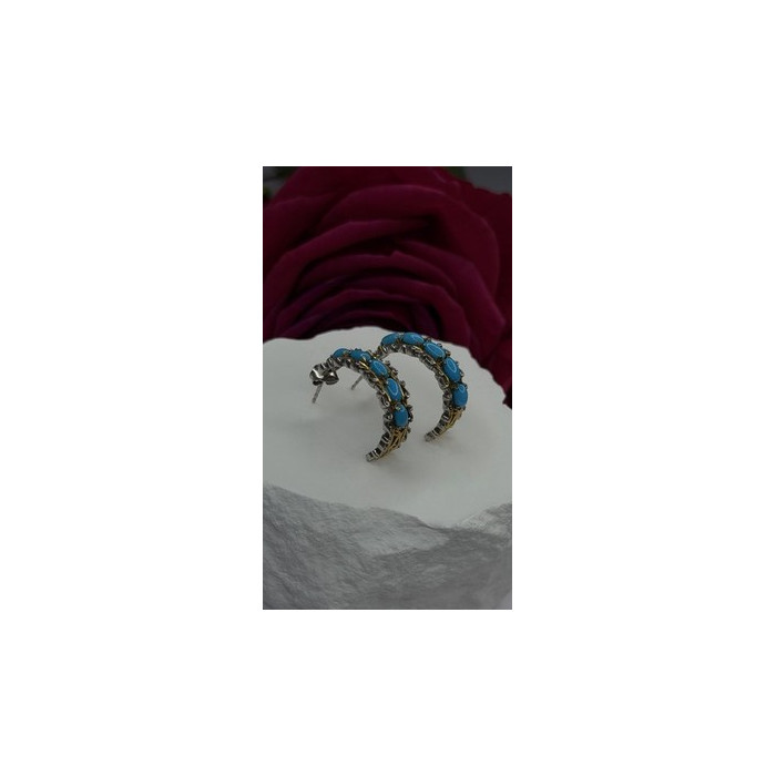 925 Sterling Silver Gold Plated Part Blue Turquoise Earrings