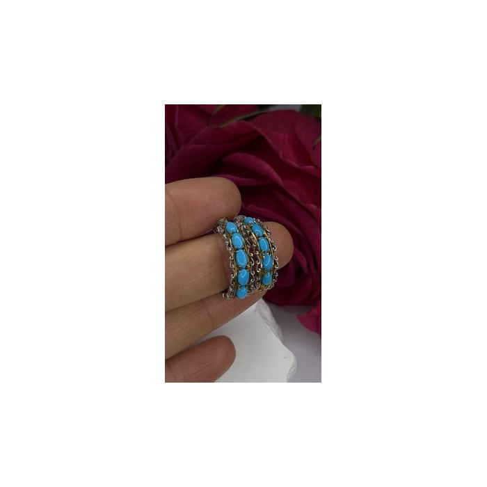 925 Sterling Silver Gold Plated Part Blue Turquoise Earrings